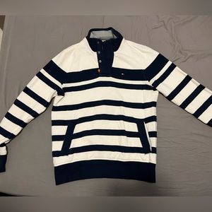 Tommy Hilfiger Small Blue/White Stripe Zipper Collar Sweater